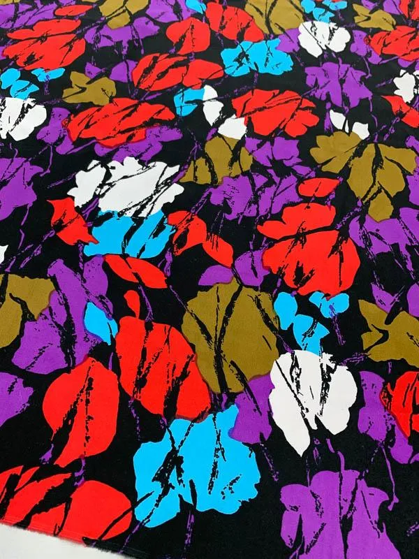 Abstract Floral Matte Printed Silk Charmeuse - Multicolor