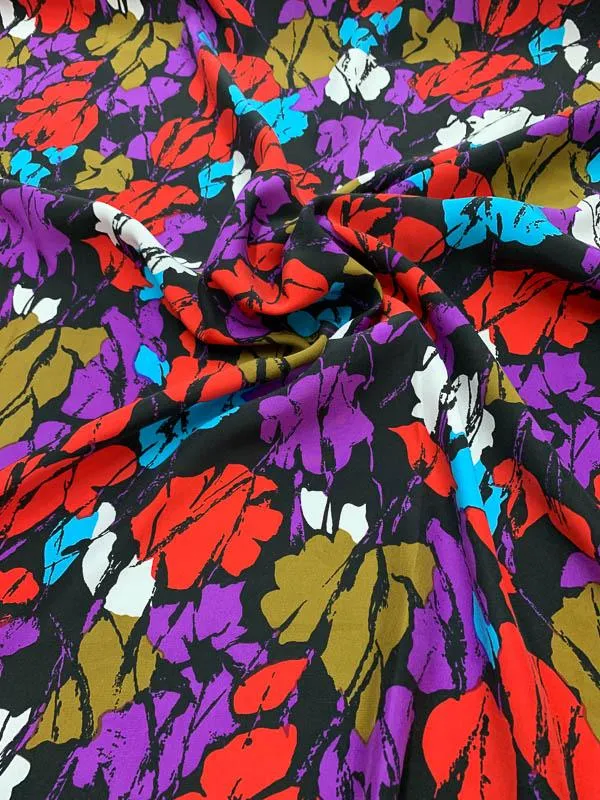 Abstract Floral Matte Printed Silk Charmeuse - Multicolor