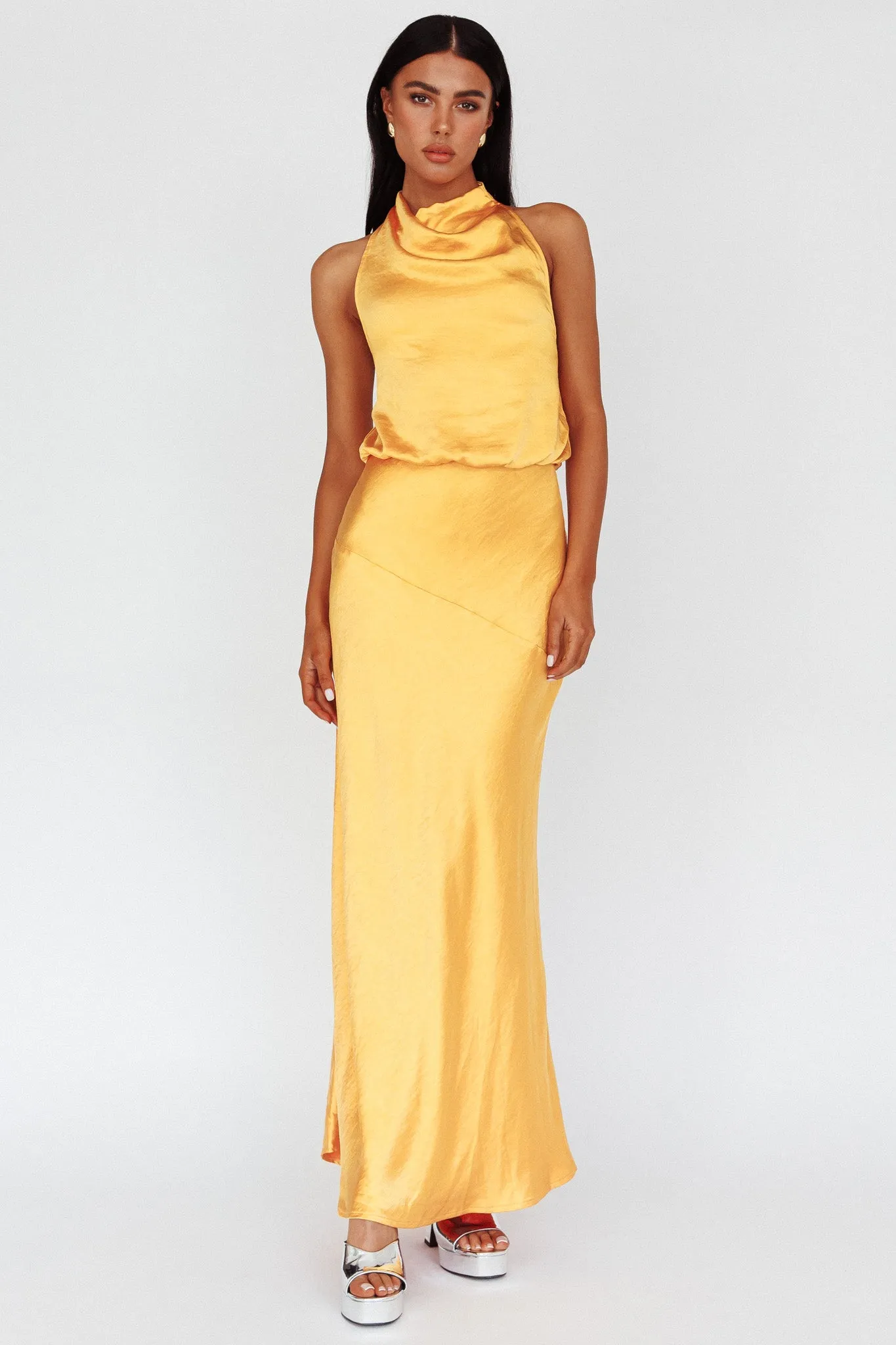 Amalfi Sunset Cowl Halterneck Maxi Dress Sun