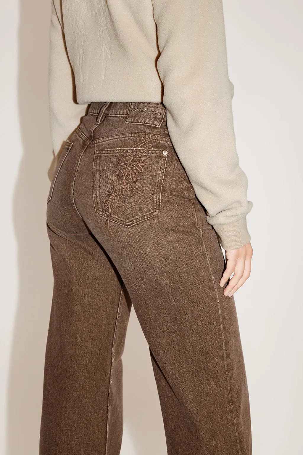 Angel Collection Embroidered Vintage Khaki Straight Fit Jeans