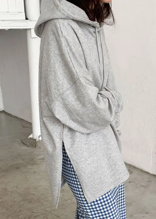 Baggy Grey Hooded Side Open Cotton Sweatshirts Top Spring LY1979