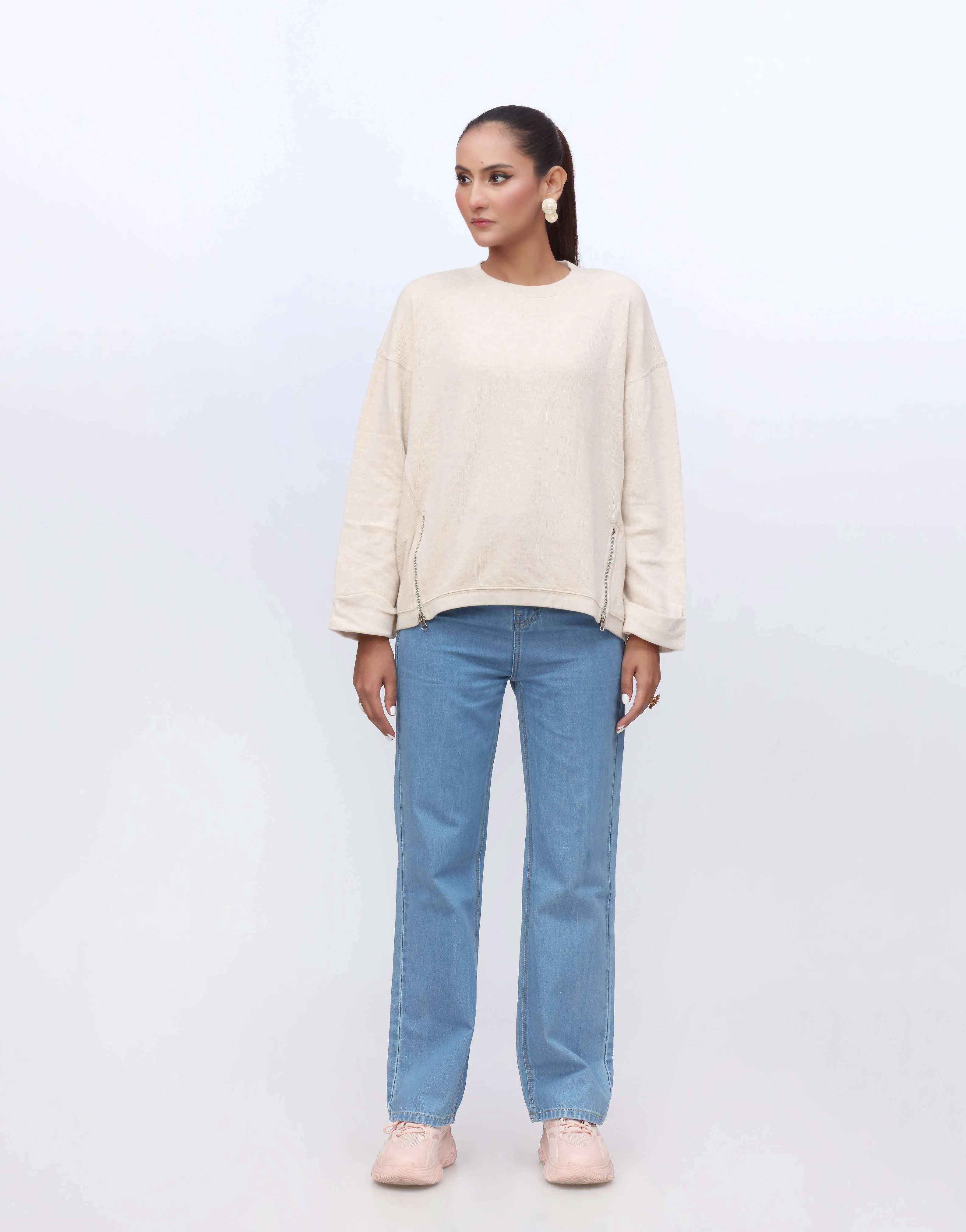 Baggy Wool Top-Light Biege