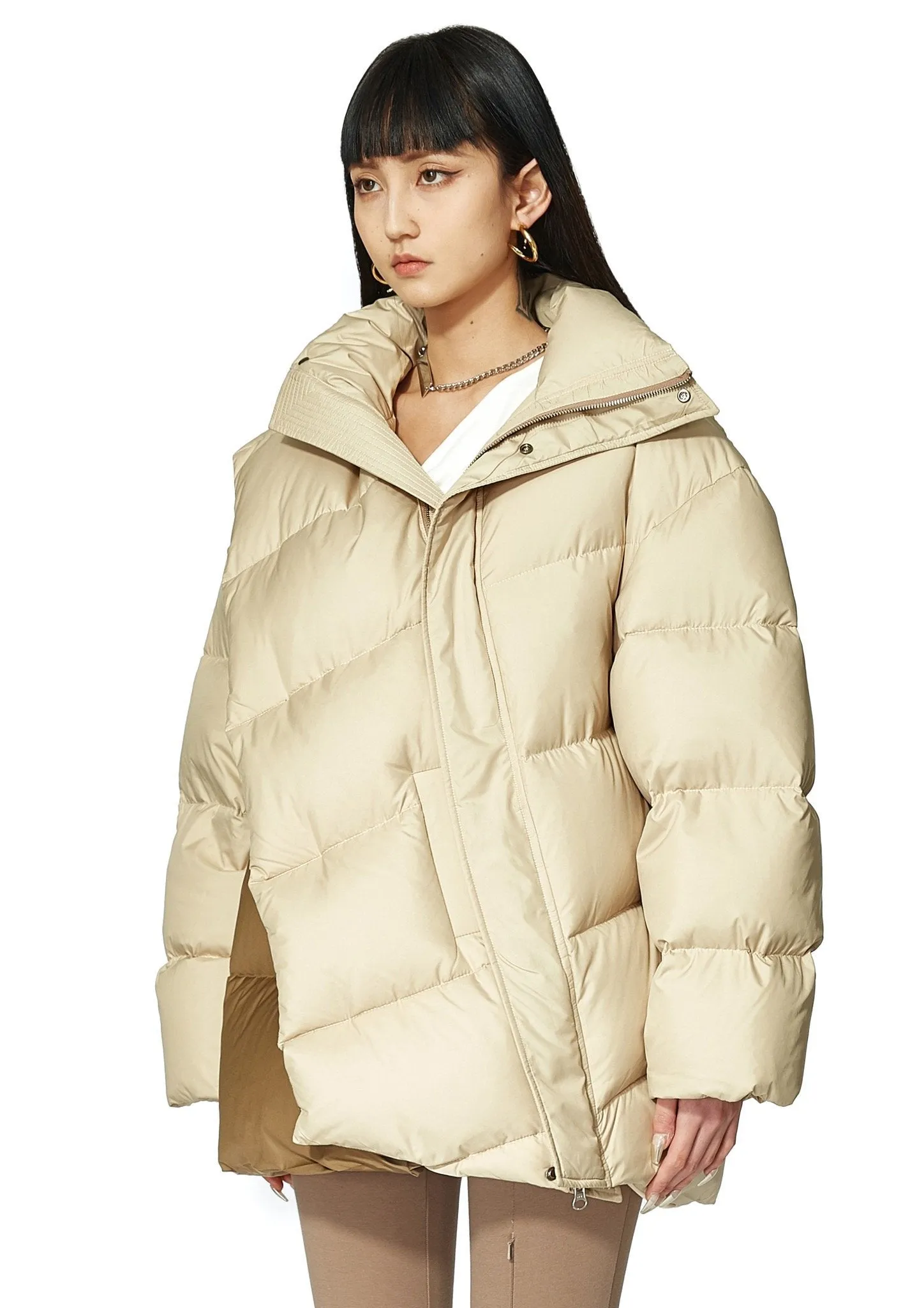 Beige Dislocation Down Jacket