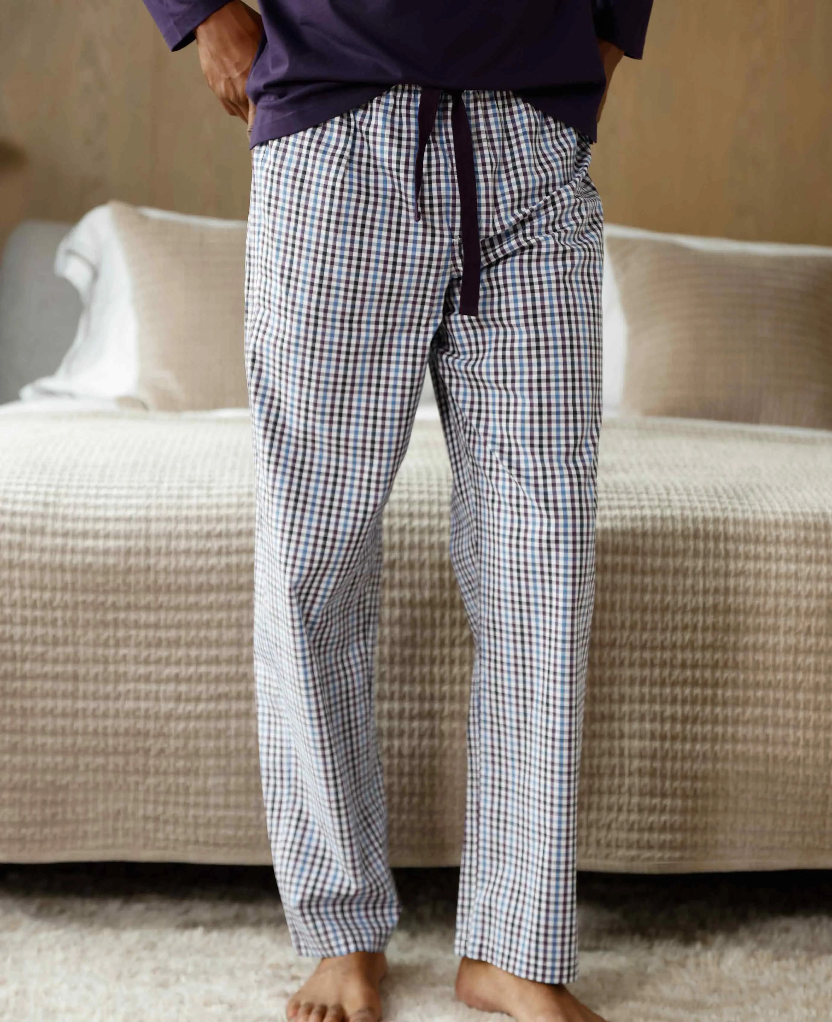 Blue Multi Check Cotton Lounge Pants