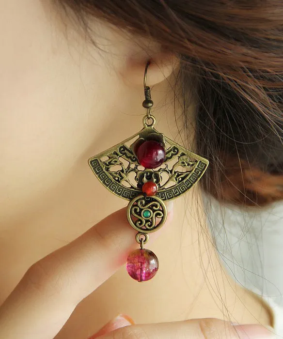 Boho Crystal Patchwork Hollow Out Metal Drop Earrings