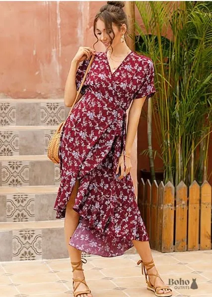 Boho Floral One Piece Summer Midi Dress Aria