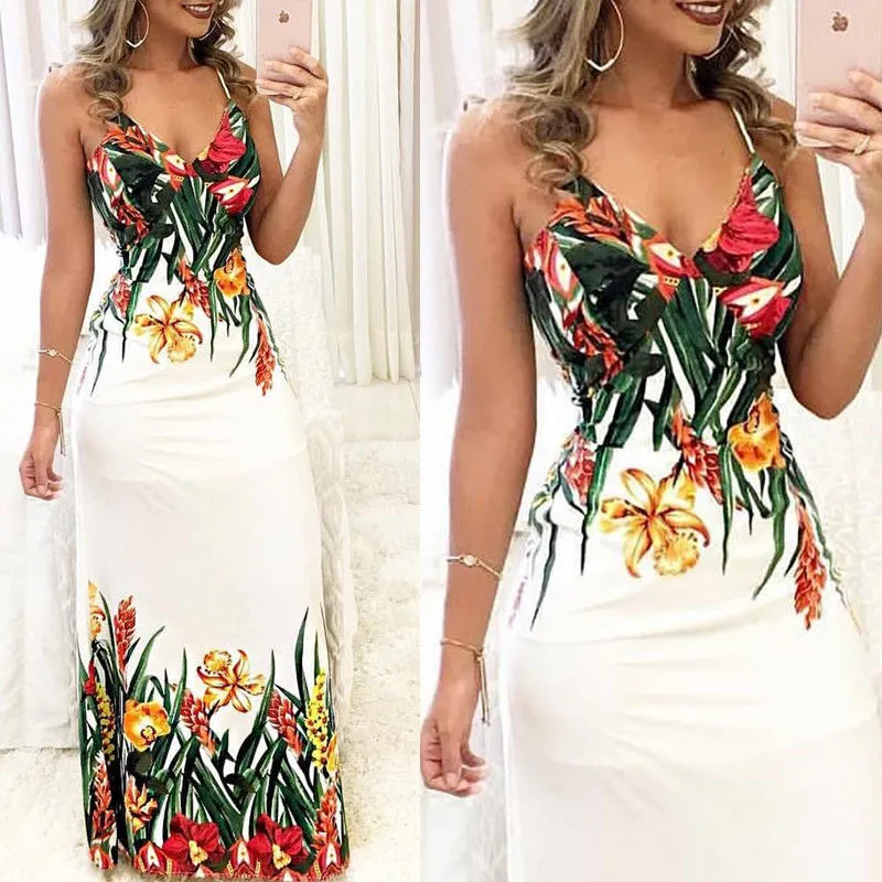 Boho Floral Printed Sleeveless Long Maxi Party Dress