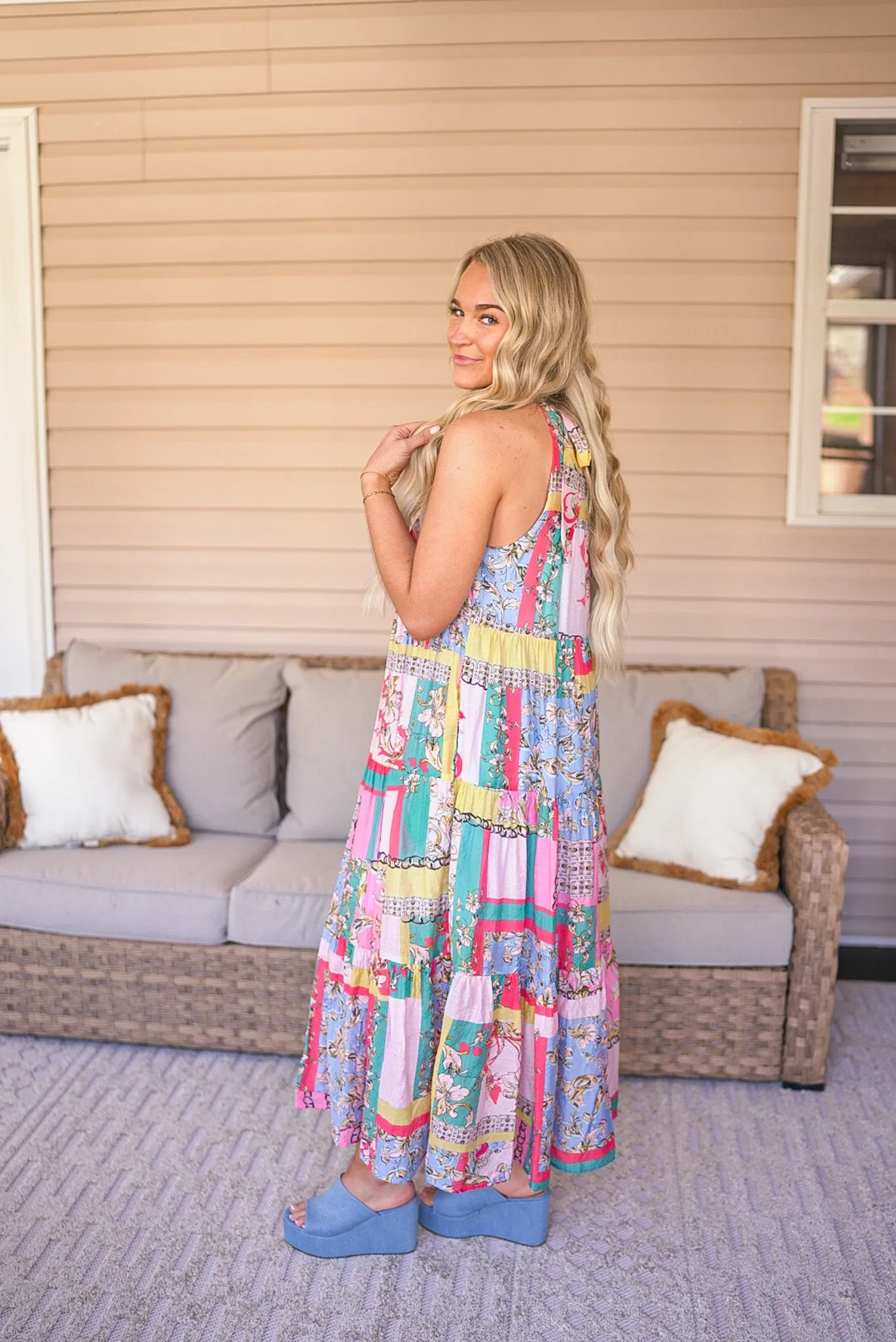 Boho Print Pink Midi Dress