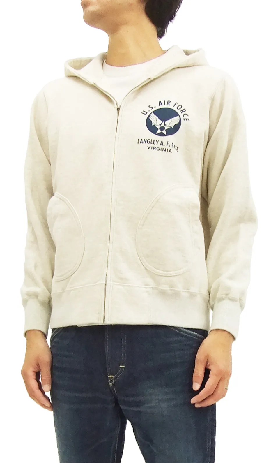 Buzz Rickson Hoodie Men's USAAF Insignia Hoodie Zip Front Hooded Sweatshirt BR65599 Oatmeal