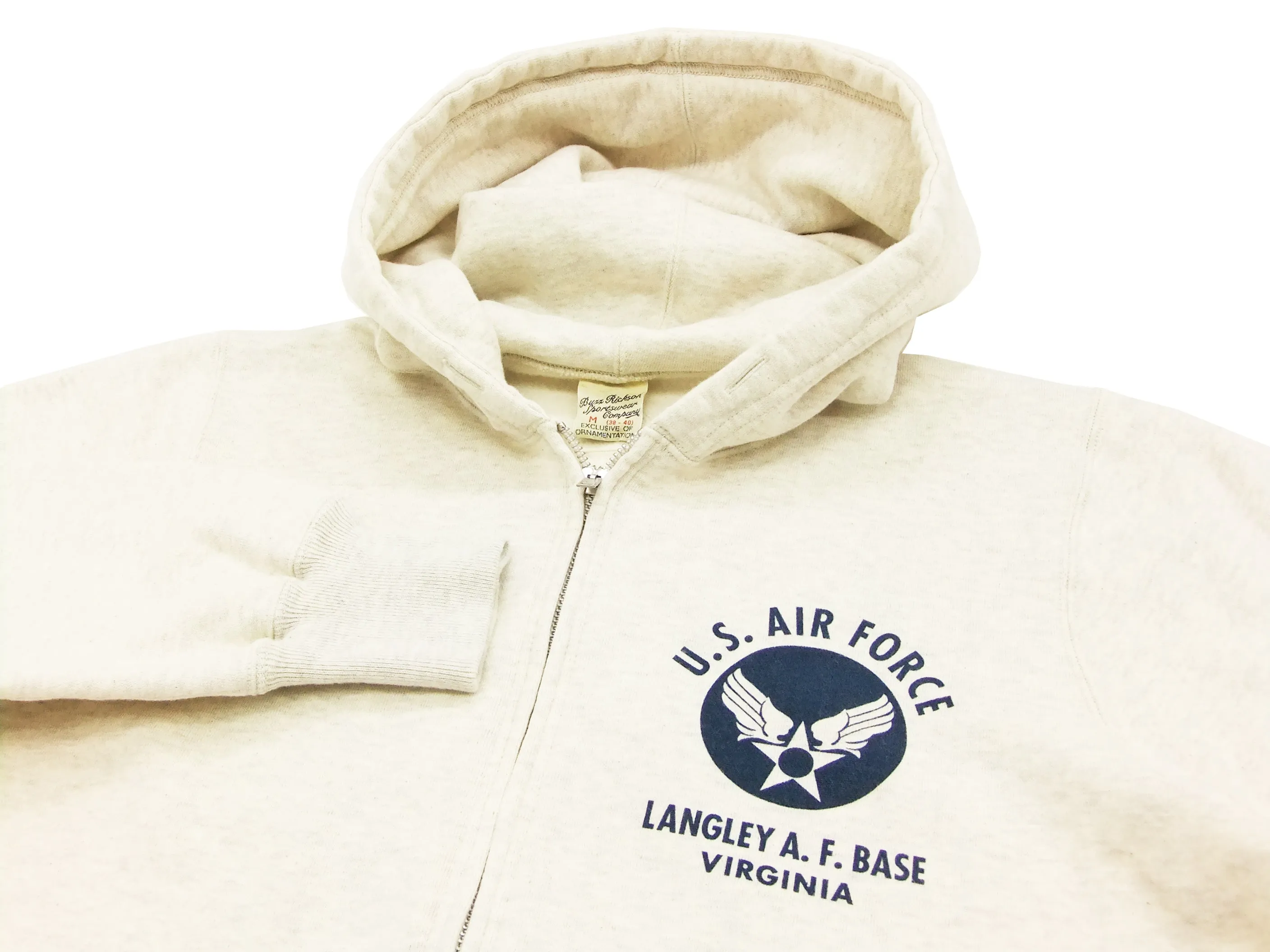 Buzz Rickson Hoodie Men's USAAF Insignia Hoodie Zip Front Hooded Sweatshirt BR65599 Oatmeal