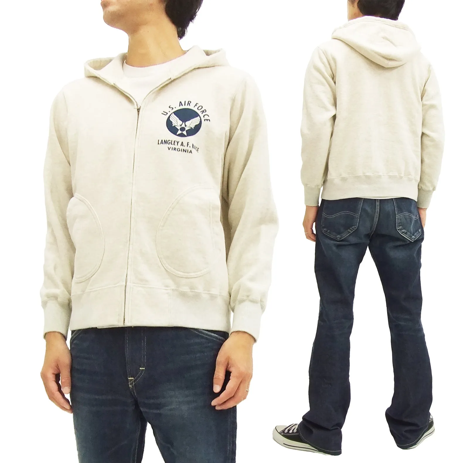 Buzz Rickson Hoodie Men's USAAF Insignia Hoodie Zip Front Hooded Sweatshirt BR65599 Oatmeal