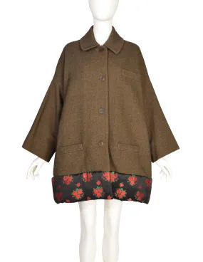 Callaghan by Romeo Gigli Vintage AW1990 Green Brown Wool Rose Brocade Coat