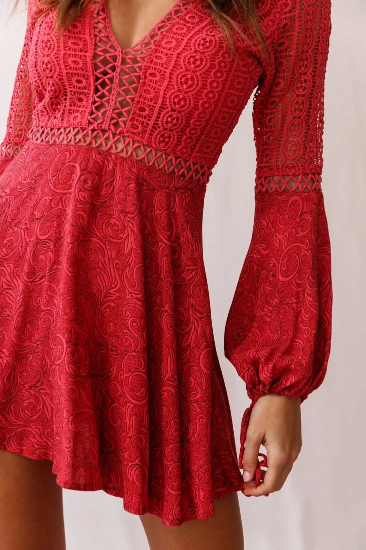 Carson Crochet Bell Sleeve Dress Coral