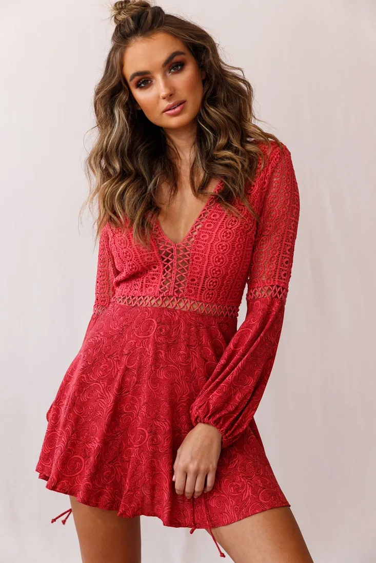 Carson Crochet Bell Sleeve Dress Coral