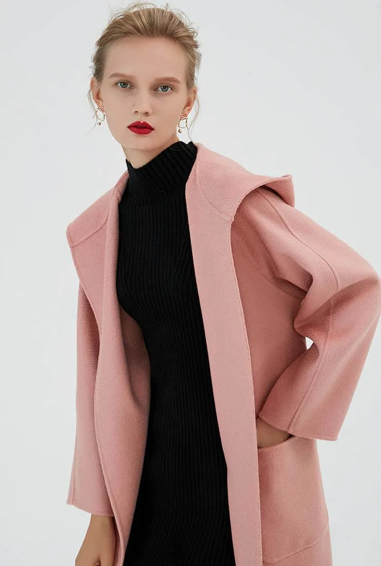 Cashmere Double-faced  Hooded Wool Wrap Coat