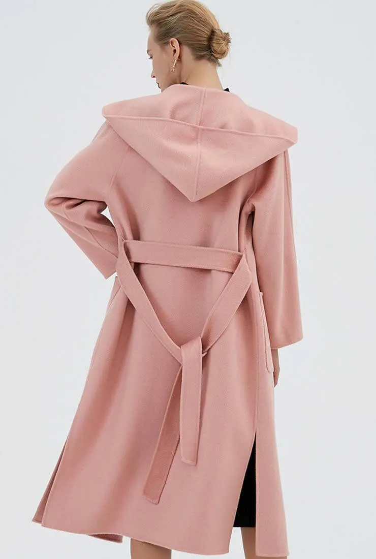 Cashmere Double-faced  Hooded Wool Wrap Coat