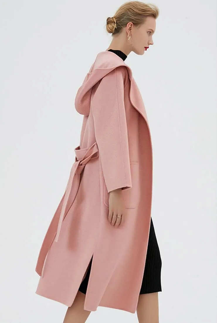 Cashmere Double-faced  Hooded Wool Wrap Coat