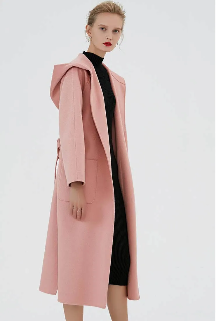 Cashmere Double-faced  Hooded Wool Wrap Coat