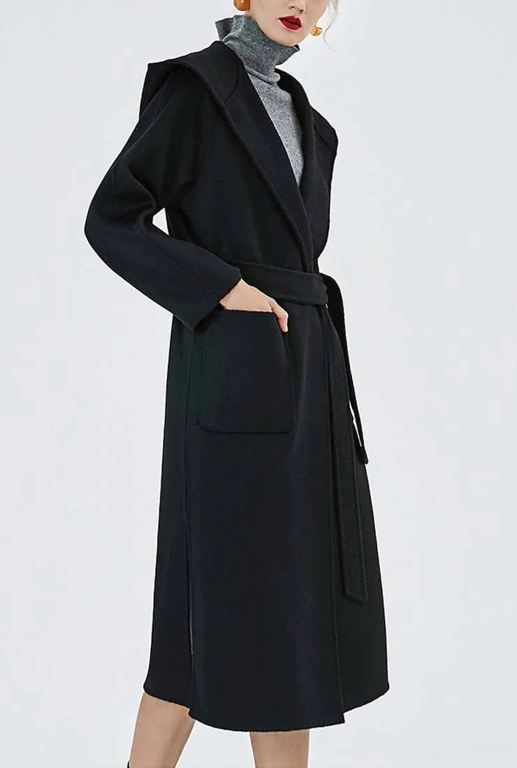 Cashmere Double-faced  Hooded Wool Wrap Coat