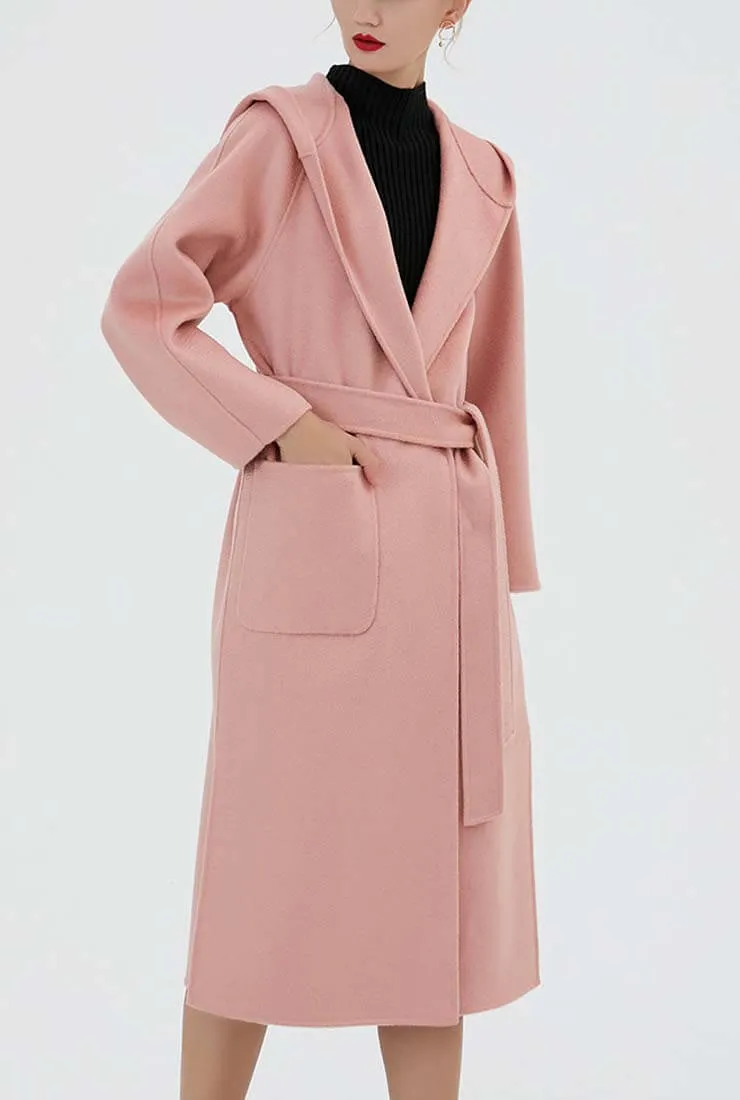 Cashmere Double-faced  Hooded Wool Wrap Coat