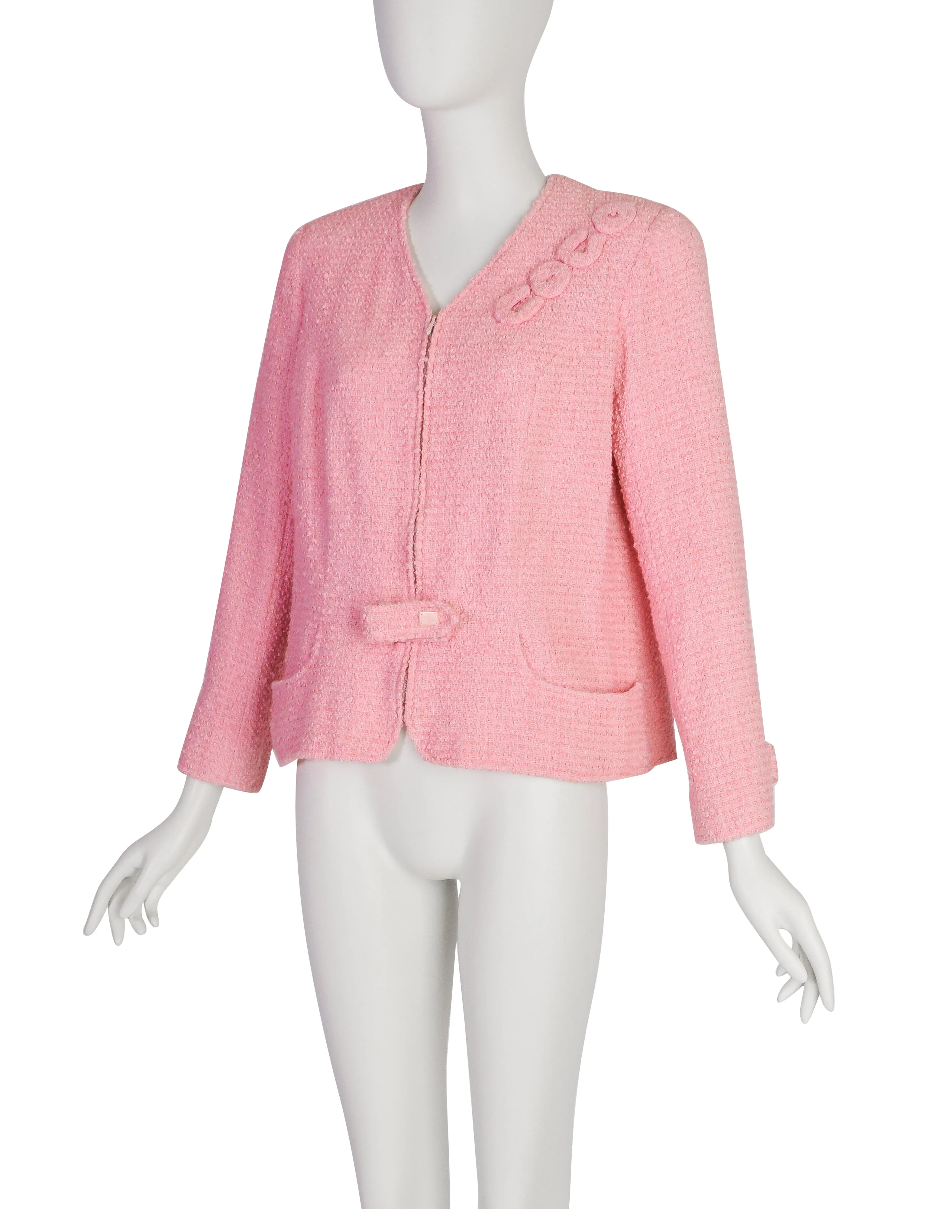 Chanel Vintage 2004 Cruise 'COCO' Baby Pink Cotton Boucle Blazer Jacket