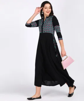 Checks Print Flared Maxi Kurta - Black