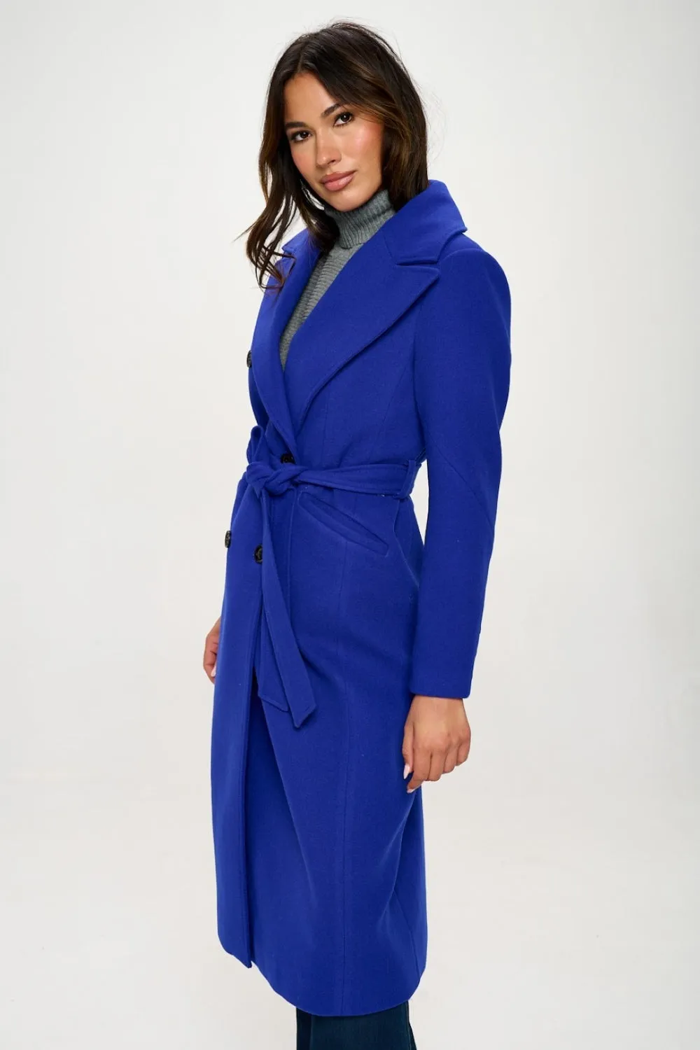 Coalition LA Double-Breasted Longline Coat with Belt