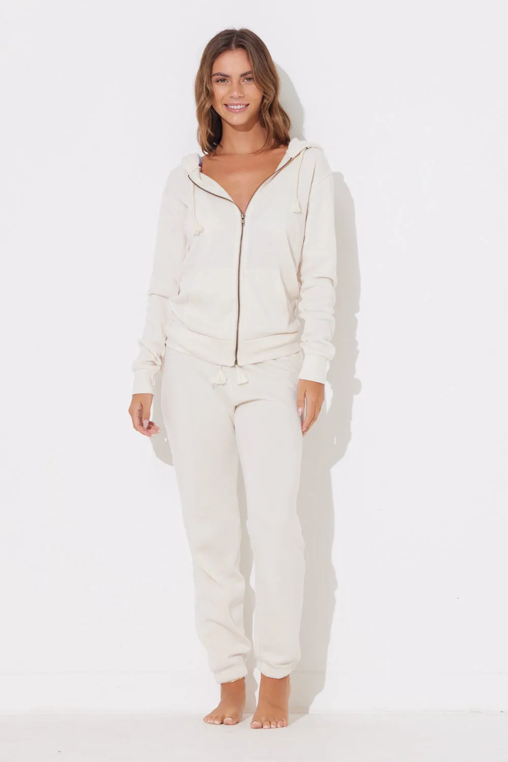 Coconut White Burnout Zip Hoodie w/ Wrap Cords