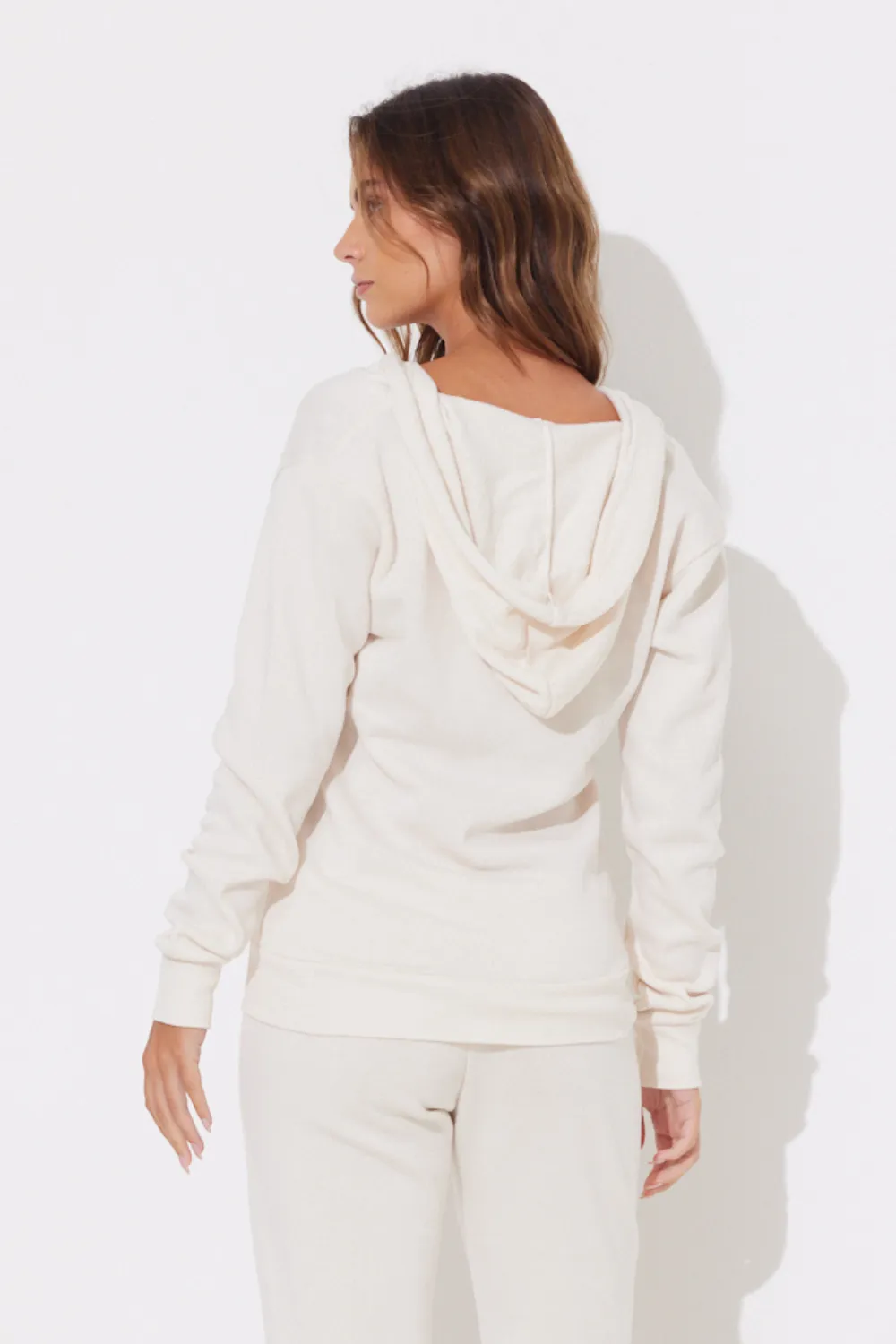 Coconut White Burnout Zip Hoodie w/ Wrap Cords