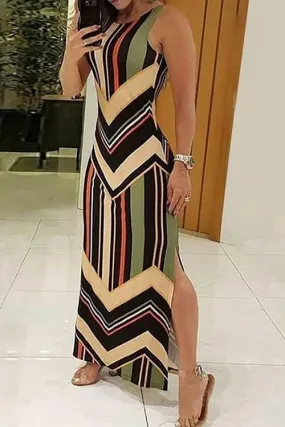 Color Block Stripe Slit Maxi Dress