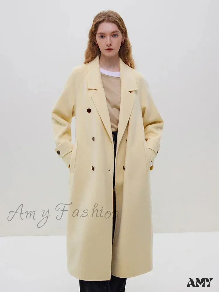 Commuter Suit Collar Pure Wool Long Korean Style Full Woolen Coat