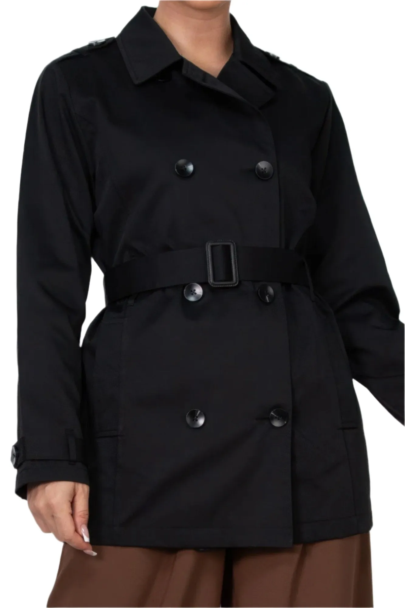 Double-breasted Notch Belted Coat