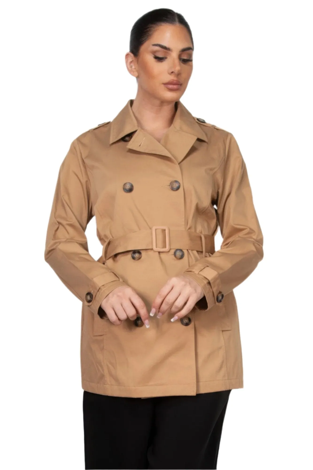 Double-breasted Notch Belted Coat