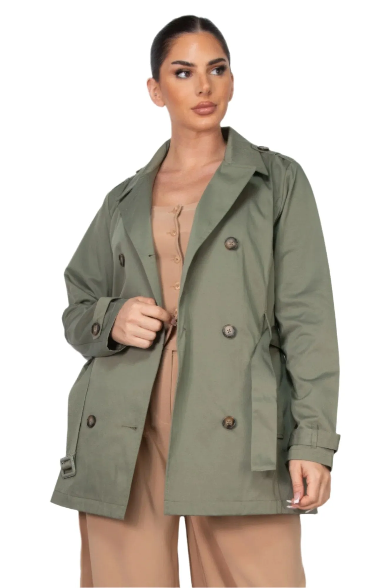 Double-breasted Notch Belted Coat