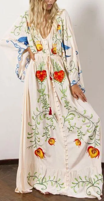 Embroidered Boho Maxi Dress