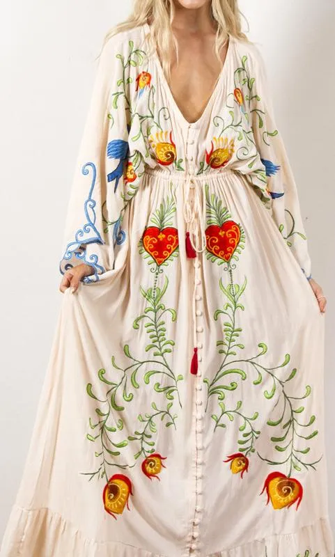 Embroidered Boho Maxi Dress