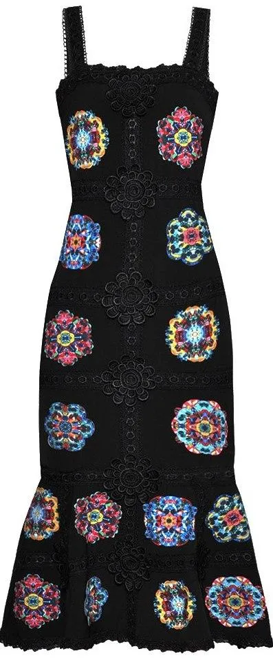 Embroidered Flared Midi Dress - Black or White