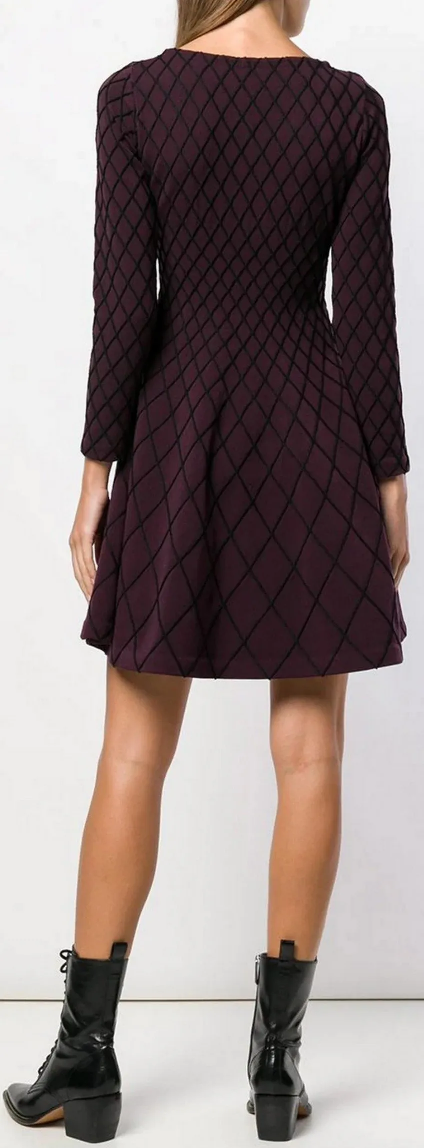 Flared Geometric Knitted Dress, Burgundy