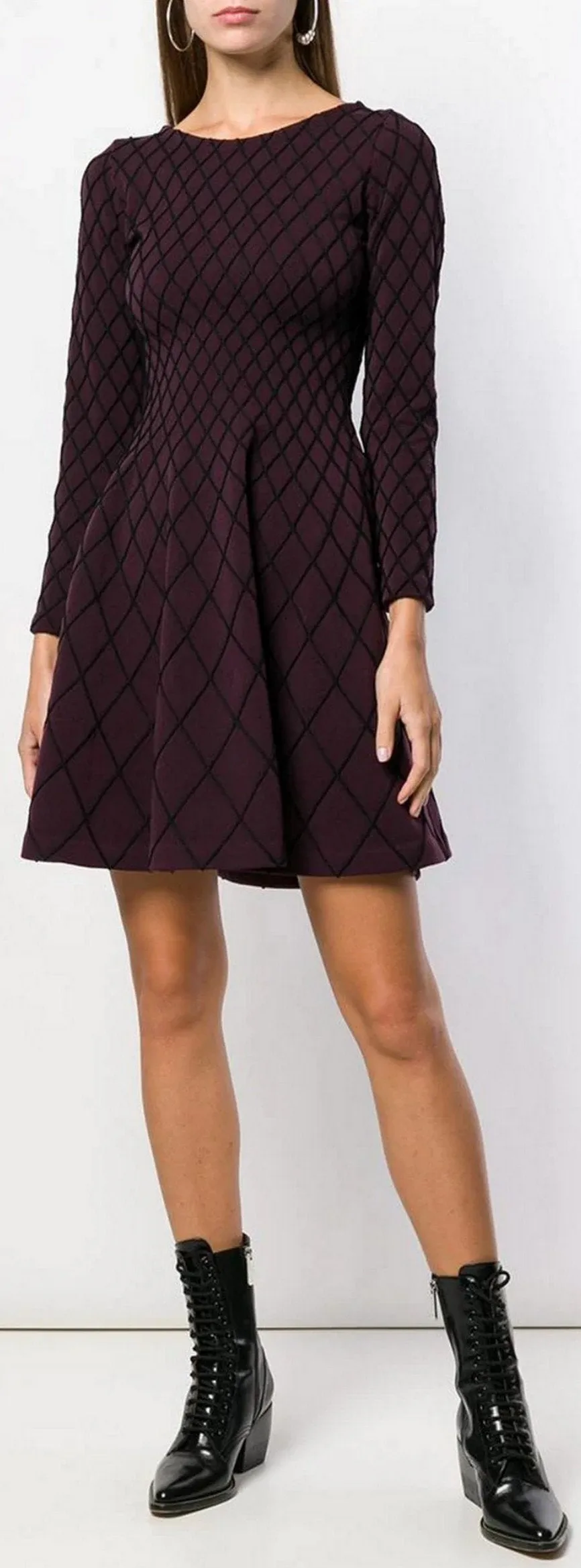 Flared Geometric Knitted Dress, Burgundy