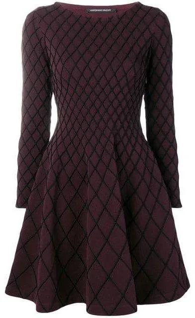 Flared Geometric Knitted Dress, Burgundy