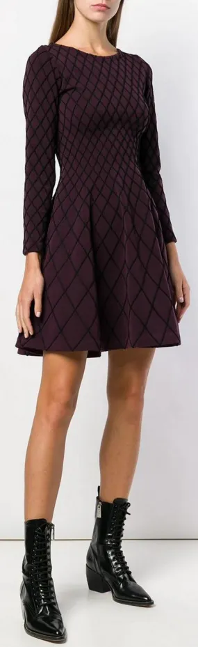 Flared Geometric Knitted Dress, Burgundy