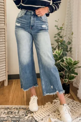 Frayed Hem Wide Leg Jeans