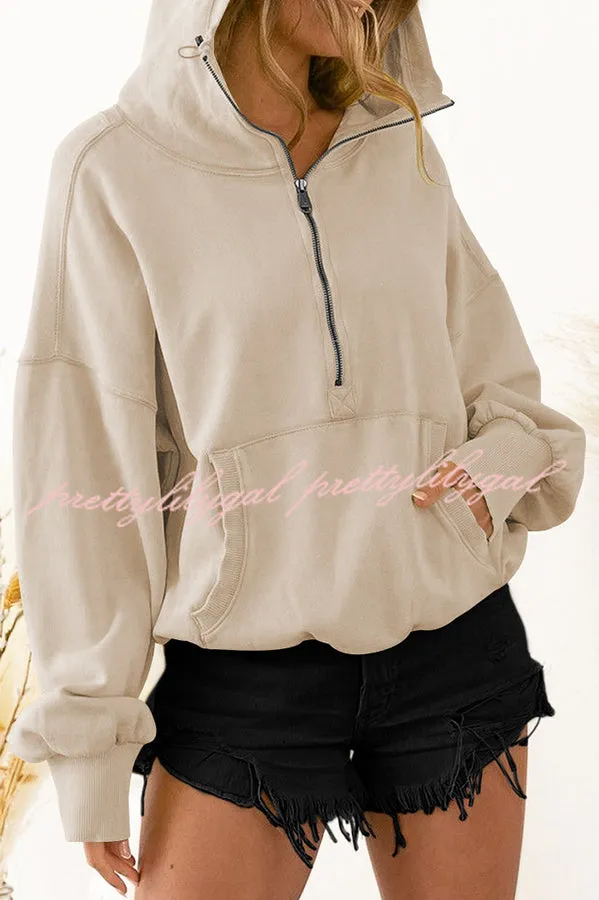 Front Pocket Zip Drawstring Long Sleeve Hoodie