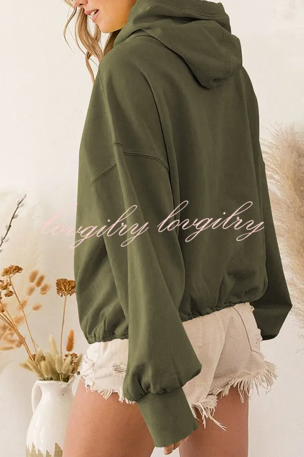 Front Pocket Zip Drawstring Long Sleeve Hoodie