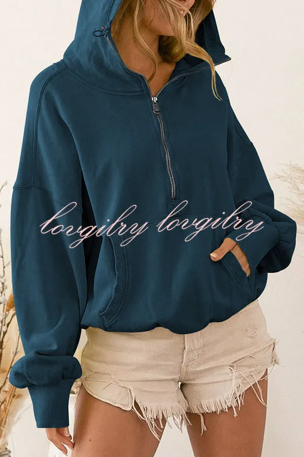 Front Pocket Zip Drawstring Long Sleeve Hoodie