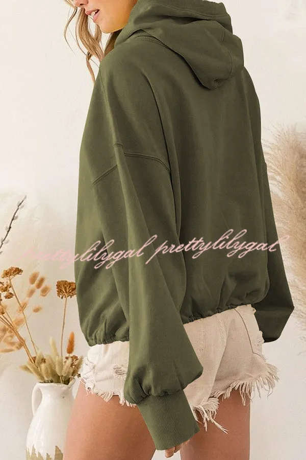 Front Pocket Zip Drawstring Long Sleeve Hoodie