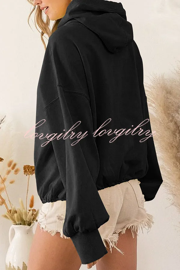 Front Pocket Zip Drawstring Long Sleeve Hoodie