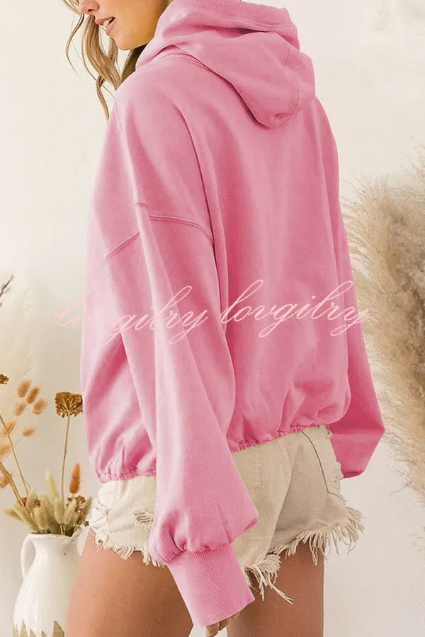 Front Pocket Zip Drawstring Long Sleeve Hoodie