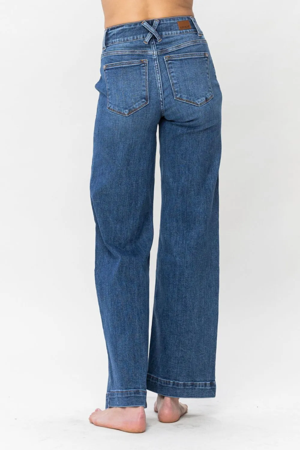 Full Size Double Button Wide Leg Jeans