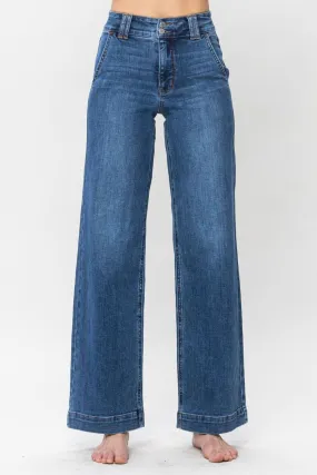 Full Size Double Button Wide Leg Jeans